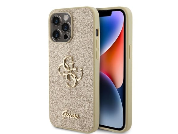 Originalt frontpaneldeksel GUESS GUHCP15XHG4SGD for iPhone 15 PRO MAX (fast glitter Big 4G / Gull)