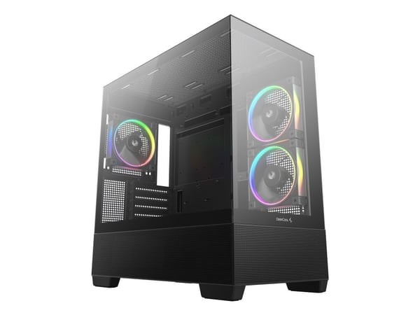 DeepCool CG380 3F - Micro-ATX - micro ATX - sidepanel med vindu (herdet glass) - ingen strømforsyning (ATX) - svart - USB/lyd