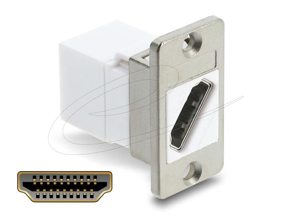 Delock - HDMI-kobler - HDMI hunn panelmonterbar til HDMI hunn - hvit, sølv - 8 K 60 Hz (7680 x 4320) støtte, diagonal connector