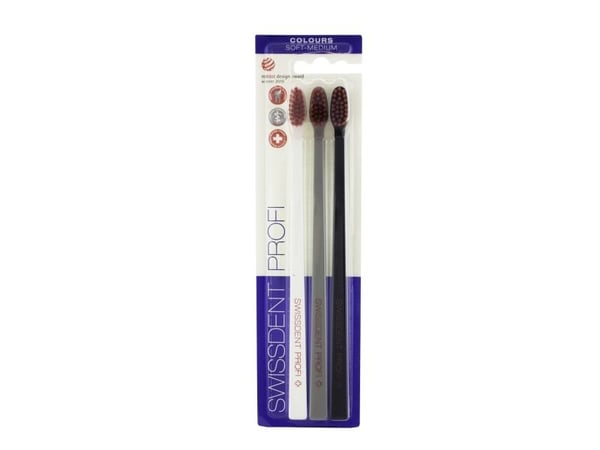 Swissdent Colours myk-medium tannbørster (hvit, grå, svart) 3 stk