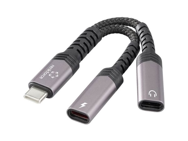 Renkforce USB 2.0, Cell phone Adapter [1x USB-C® - 2x USB 2.0 stik C] USB-C® Male to 2 USB-C® Female - USB-C® Power Delivery 60W, USB-C® female Aud...