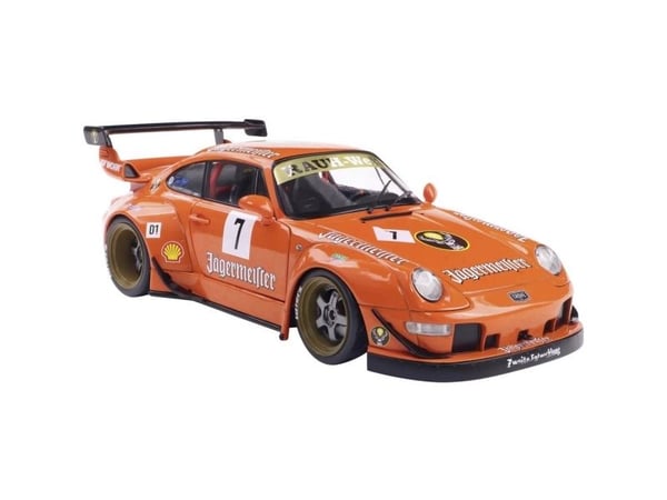Solido personbil modell Porsche RWB BODYKIT JÆGERMESTER ORANGE, ferdig modell