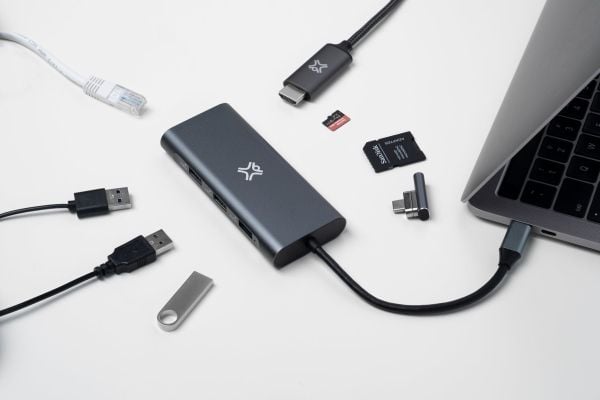 XtremeMac XWH-HUB8-13, USB Type-C, HDMI, RJ-45, USB Type-C, MiniSD, SDHC, SDXC, 40000 Mbit/s, Grå, 1 stykker