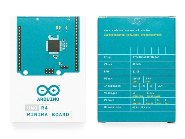 Arduino UNO R4 Minima, 48 MHz, ATmega328, 16 MHz, 0,032 MB, 0,256 MB, Arduino