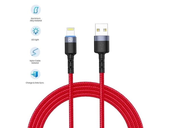 Tellur USB til Lightning-kabel med LED 3A 1,2 m rød