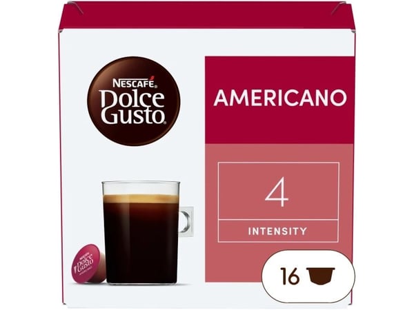 Nescafé Dolce Gusto Americano, Kaffe kapsyl, Americano, 8,5 g, Dolce Gusto, 16 kopper, 15 måned(er)