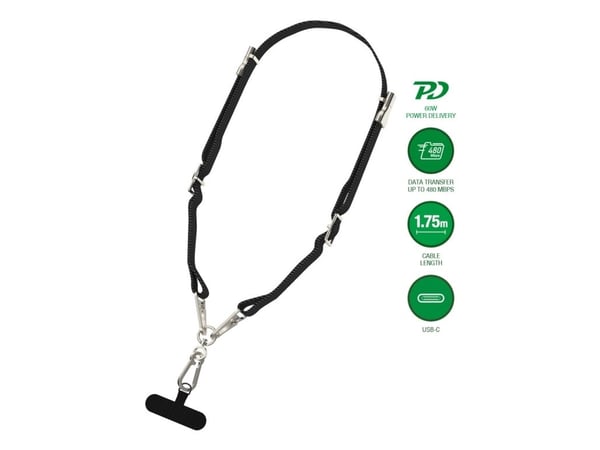 4smarts USB-C mobiltelefonkjede PowrCord. svart
