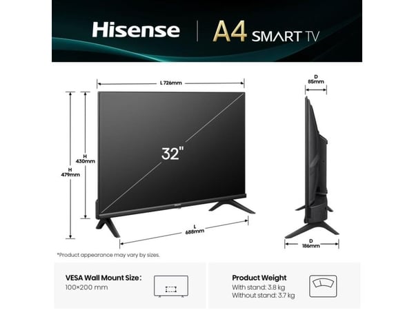 Hisense 32E4QT 32" HD-Ready Smart TV Fernseher - LCD-TV - 80 cm [Energiklasse F] (32E4QT)