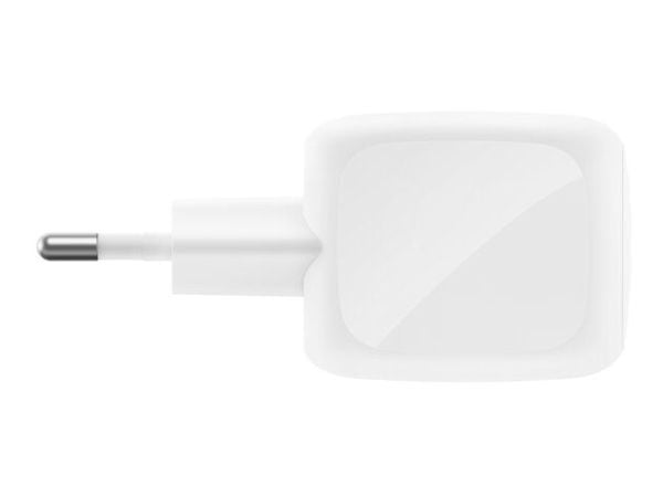 Belkin BoostCharge Pro - Strømadapter - GaN - 50 watt - Fast Charge - 2 utgangskontakter (2 x USB-C) - hvit - med USB-C-kabel (1m)
