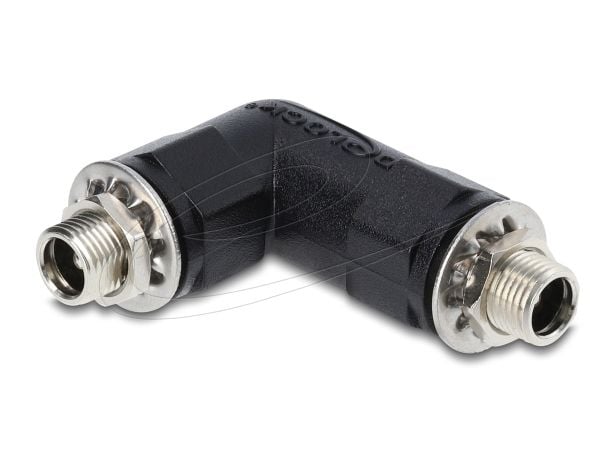 Delock hulpluggadapter DC 5,5 x 2,1 mm stikkontakt til stikkontakt med 90° vinklet gjenge