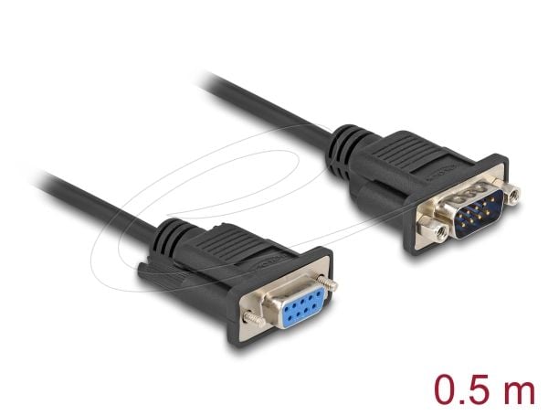 Delock - Seriell kabel - DB-9 (hann) til DB-9 (hunn) - 50 cm - tommelskruer, støtter RS-232 seriell grensesnitt - svart