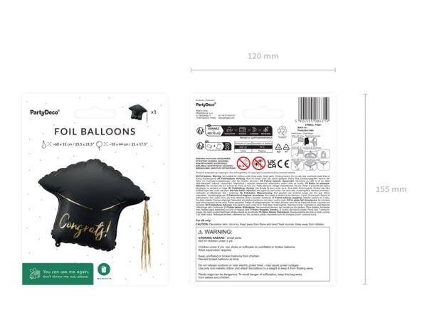 PartyDeco FB281, Lekeballong, Folie, Sort, Monokromatisk, Gratulasjoner, Universell