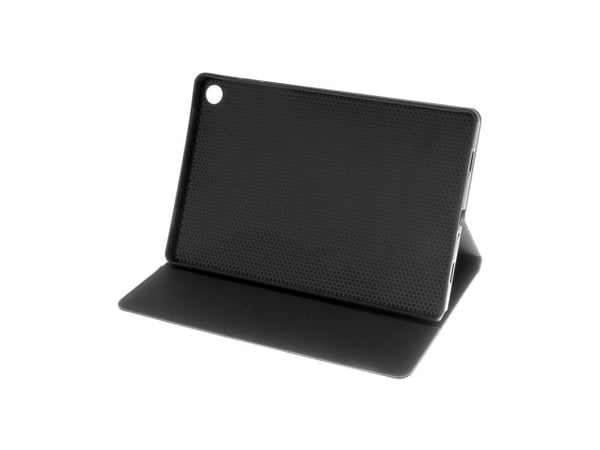 Insmat Exclusive - Vikbart fodral för surfplatta - handgjort läder, kartong+papper, bomullssömmar - svart - för Samsung Galaxy Tab S10 Lite