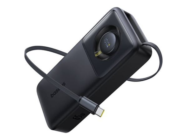 Baseus Powerbank Free2Pull 20000mAh 65W + sisäänrakennettu USB-C-kaapeli 70cm (musta)