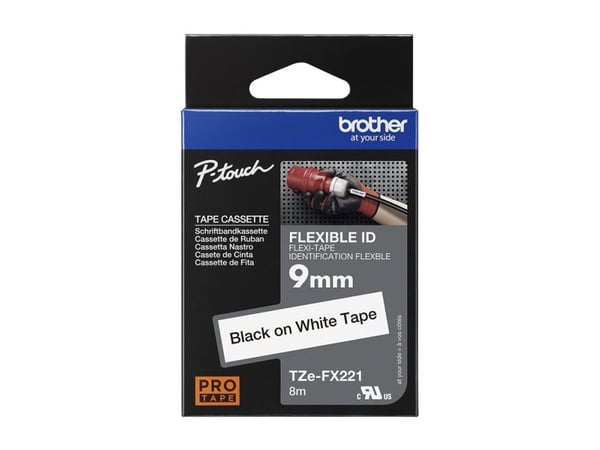 Brother TZFX221 - Svart på hvitt - Rull (0,9 cm x 8 m) fleksibelt bånd - for Brother PT-D210, D600, H110, H200; P-Touch PT-1005, D450, E550; P-Touc...