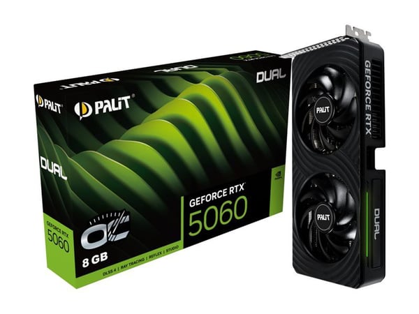 Palit GeForce RTX 5060 Dual OC, GeForce RTX 5060, 8 GB, GDDR7, 128 bit, 7680 x 4320 piksler, PCI Express 5.0