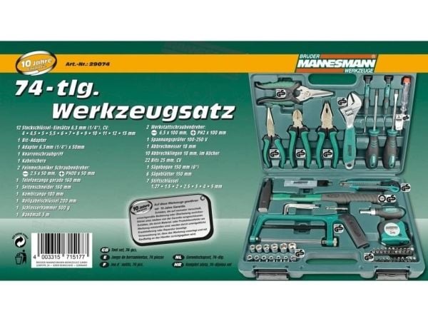 Brüder Mannesmann M29074 Tee-se-itse-työkalusarja Kotelossa