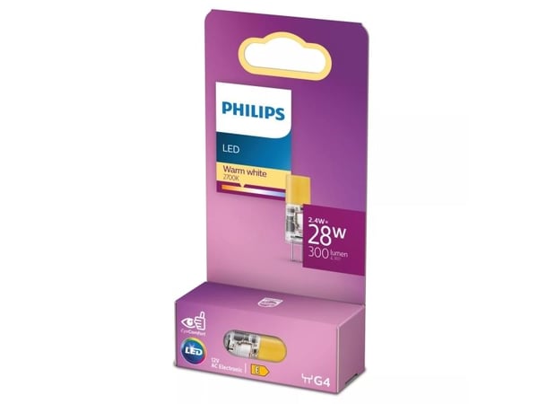 Philips LED - LED-lyspære - form: kapsel - klar finish - G4 - 2.4 W (ekvivalent 28 W) - klasse E - varmt hvitt lys - 2700 K - blank