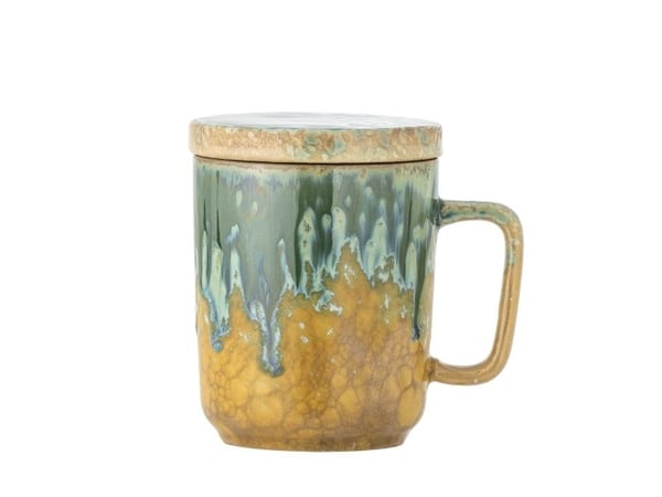Bloomingville CREATIVE COLLECTION Yuma kopp m/ lokk & tesil, flerfarget, steingods