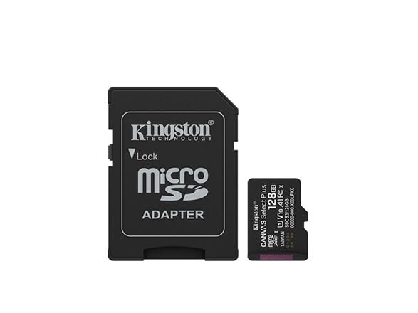 Kingston Canvas Select Plus - Flashminnekort (microSDXC til SD-adapter inkludert) - 128 GB - A1 / Video Class V10 / UHS-I U1 / Class10 - microSDXC ...