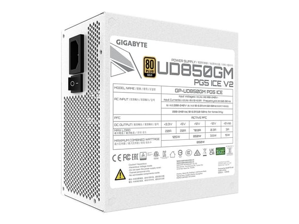 Gigabyte UD850GM PG5 V2 ICE - Strømforsyning (intern) - ATX12V 3.1/ EPS12V - 80 PLUS Gold - AC 100-240 V - 850 watt - aktiv PFC