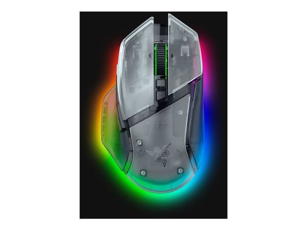 Razer Basilisk V3 pro 35K - Phantom White Edition - mus - høyrehendt - optisk - 11 knapper - trådløs, kablet - Bluetooth, USB-C, 2.4 GHz - hvit
