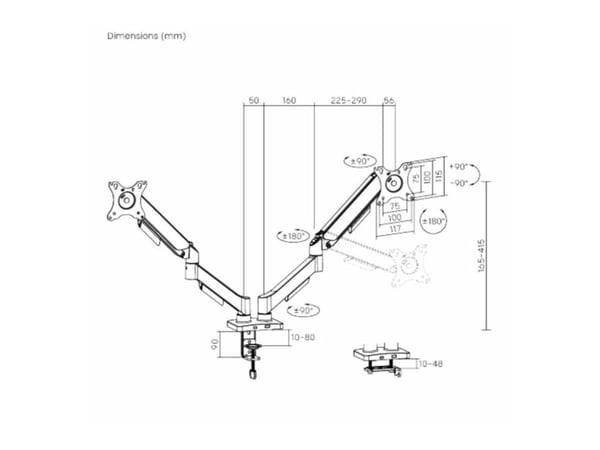 eSTUFF - Monteringssett (dobbel skjermfeste) - Gas Spring - for 2 LCD/plasma-paneler - aluminium, plastikk, stål - svart - skjermstørrelse: 17"-32"...