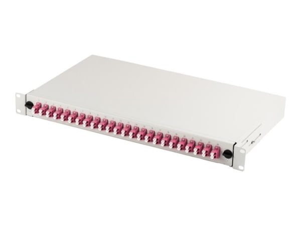 DIGITUS fiberoptisk distribusjonsboks/patchpanel med tilbehør 19&amp;#039;&amp;#039; 1U, 24x LC dx, OM4, adaptere, utvidbar, grå