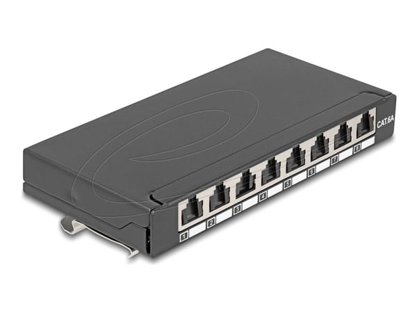 Delock - Koblingspanel - mini - DIN-skinnemonterbar, veggmonterbar, skrivebord - CAT 6a - skjermet - RJ-45 X 8 - svart