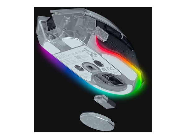 Razer Basilisk V3 pro 35K - Phantom White Edition - mus - høyrehendt - optisk - 11 knapper - trådløs, kablet - Bluetooth, USB-C, 2.4 GHz - hvit