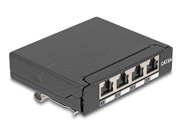 Delock - Patch-panel - mini - kan monteras på DIN-skena, väggmontering, på bord - CAT 6a - skärmad - RJ-45 X 4 - svart