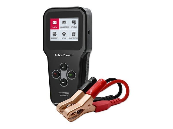 Qoltec Digital batteritester med LCD-skjerm | polsk meny | 12 V | AGM | GEL | STD | 30-220AH