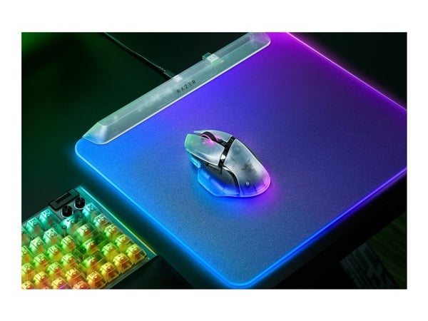 Razer Basilisk V3 pro 35K - Phantom White Edition - mus - høyrehendt - optisk - 11 knapper - trådløs, kablet - Bluetooth, USB-C, 2.4 GHz - hvit