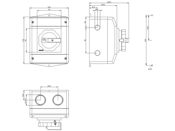 Rød, Gul 6-polet 16 mm² 32 A 1 x sluttekontakt, 1 x brydekontakt 690 V/AC Siemens 3LD22654VD53
