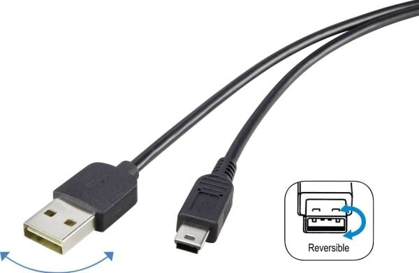 Renkforce Duplex - USB-kabel - USB (M) reversibel til mini-USB, type B (M) - USB 2.0 - 5 V - 0.5 A - 1.8 m - Sort