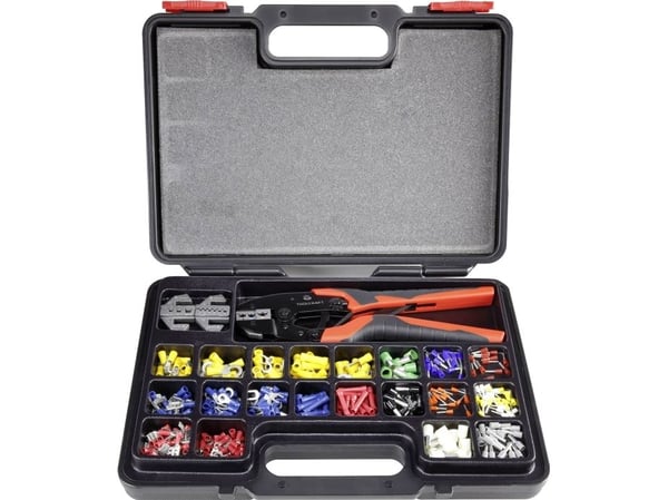 TOOLCRAFT PZ-507 1365635 Crimptångssats 439 stycken Kabelskor, Platta kontakter, Platta kontaktuttag, Kabelskor 0,5 till 16 mm²