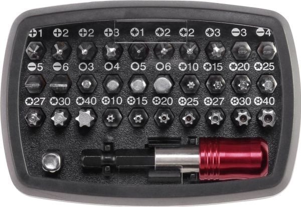 TOOLCRAFT 1613599 Bitsats 32 delar Nyckelväg, Phillipsskruvmejsel, Pozidrivskruvmejsel, Unbrako, T-profil med hål, T-profil