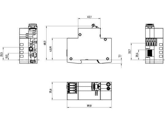 Siemensin suojakytkinlaite Electron. 2TE ECPD 1+N RCD tyyppi F 30mA 16A (5TY1350-3MF16)