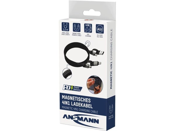 Ansmann 1700-0188, 1,2 m, USB A/USB C, USB C/Lightning, musta, Hopea