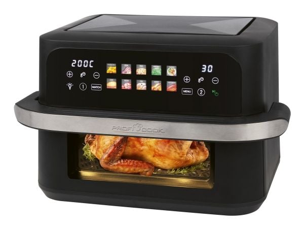 ProfiCook PC-FR 1313 H, Varmluftsfrityr, 10 l, 80 °C, 200 °C, Dobbel, Sort, Rustfritt stål