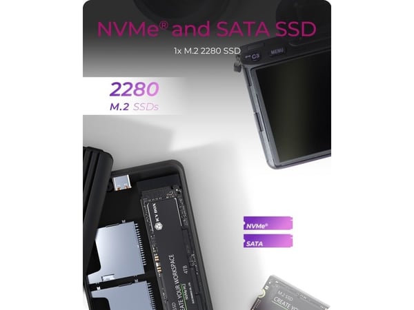 ICY BOX IB-CR602M-C31, SSD-kotelo, M.2, M.2, SATA, 10 Gbit/s, USB-liitettävyys, musta