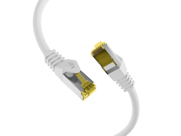 RJ45 patchkabel S/FTP, Cat.6A, LSZH, Cat.7 råkabel, 0,15m, hvit Den skjermede Cat.6A RJ45 patchkabelen sikrer svært gode egenskaper for 10 Gigabit ...