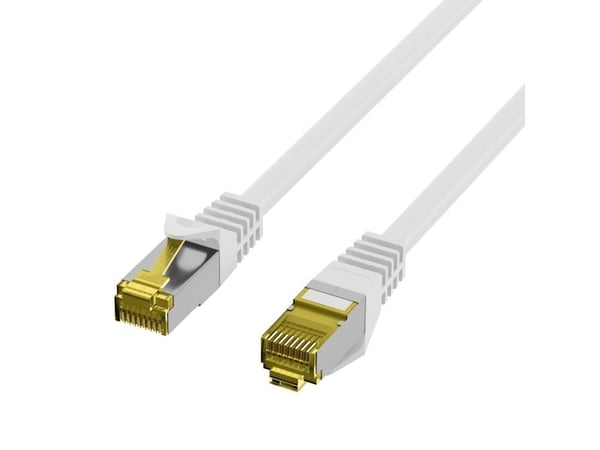 RJ45 patchkabel S/FTP, Cat.6A, LSZH, Cat.7 råkabel, 0,15m, hvit Den skjermede Cat.6A RJ45 patchkabelen sikrer svært gode egenskaper for 10 Gigabit ...