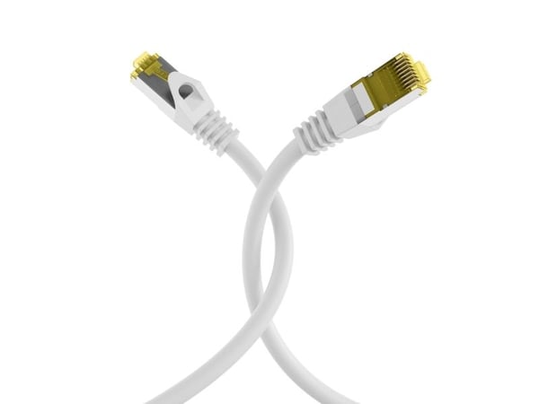 RJ45 patchkabel S/FTP, Cat.6A, LSZH, Cat.7 råkabel, 0,15m, hvit Den skjermede Cat.6A RJ45 patchkabelen sikrer svært gode egenskaper for 10 Gigabit ...