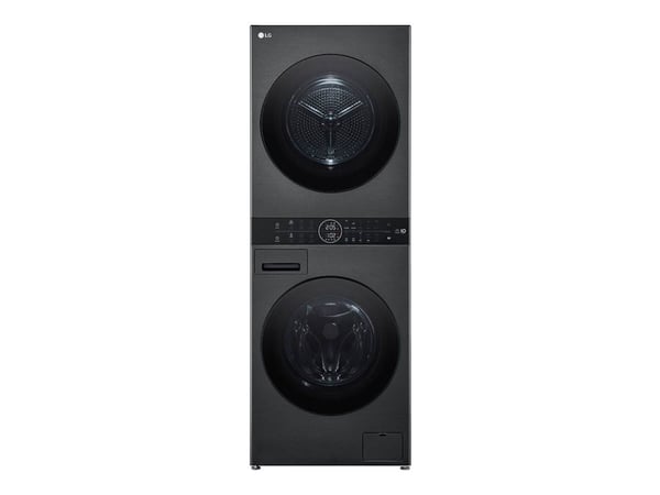 LG WashTower WT1210BBF - Washer/dryer set - Wi-Fi - bredde: 60 cm - dybde: 66 cm - høyde: 165.5 cm - frontileggelse - 12 kg - 1400 rpm - platinum b...