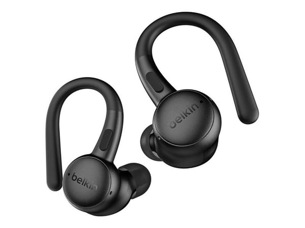 Belkin SoundForm ActiveFit - True wireless-hodetelefoner med mikrofon - ørepropp - over-øret-montering - Bluetooth - svart