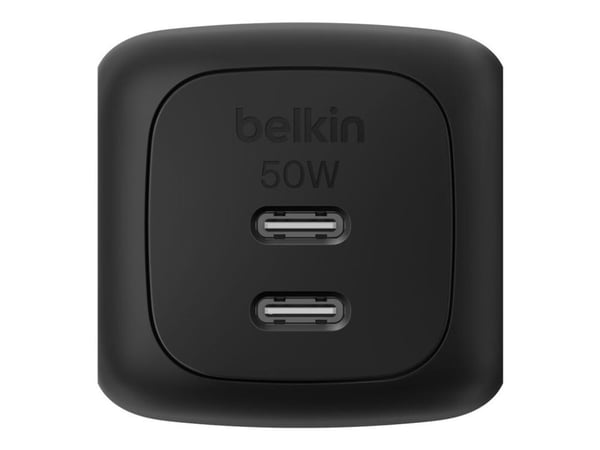 Belkin BoostCharge Pro - Strømadapter - GaN - 50 watt - Fast Charge, PD 3.1/PPS - 2 utgangskontakter (2 x USB-C) - svart Belkin BoostCharge Pro - Strømadapter - GaN - 50 watt - Fast Charge, PD 3.1/PPS - 2 utgangskontakter (2 x USB-C) - svart