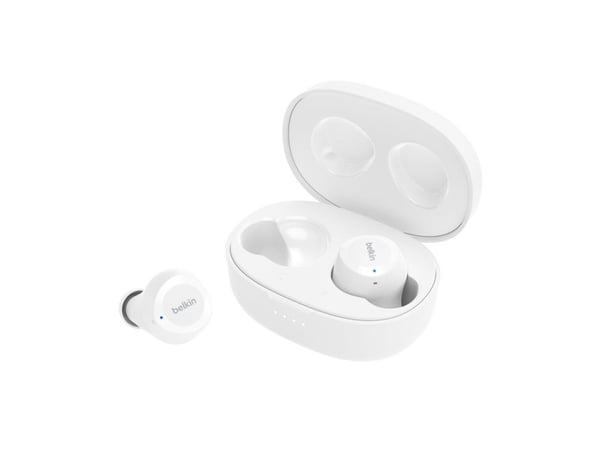 Belkin SoundForm Bolt - True wireless-hodetelefoner med mikrofon - i øret - Bluetooth - hvit