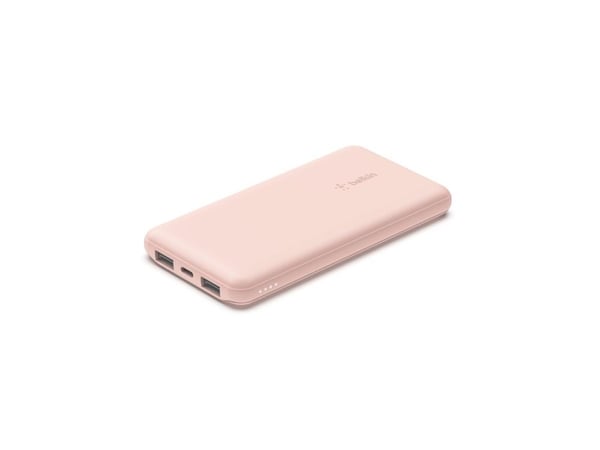 Belkin BoostCharge - Strømbank - 10000 mAh - 18 watt - 3 utgangskontakter (USB-C, 2 x USB) - rosagull