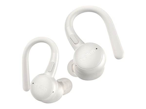 Belkin SoundForm ActiveFit - True wireless-hodetelefoner med mikrofon - ørepropp - over-øret-montering - Bluetooth - sand